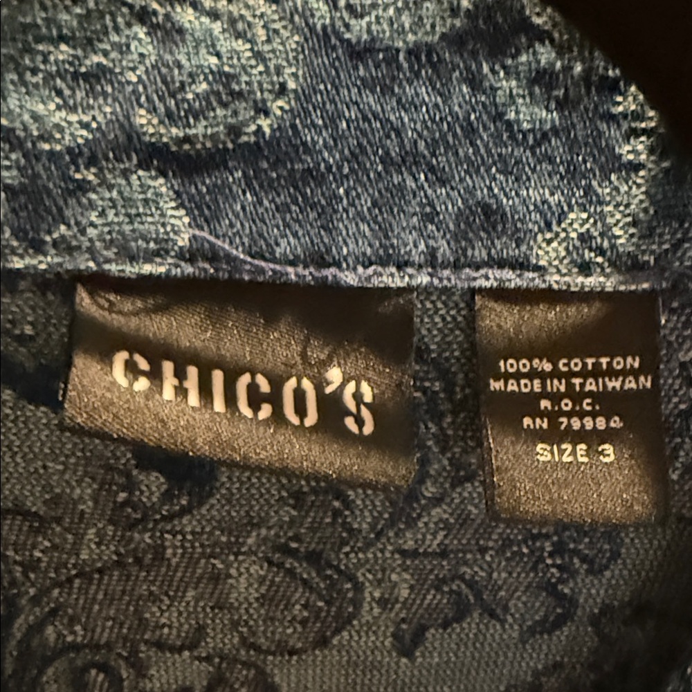 Chico's Blue Patterned Cotton button up Jacket. C… - image 2